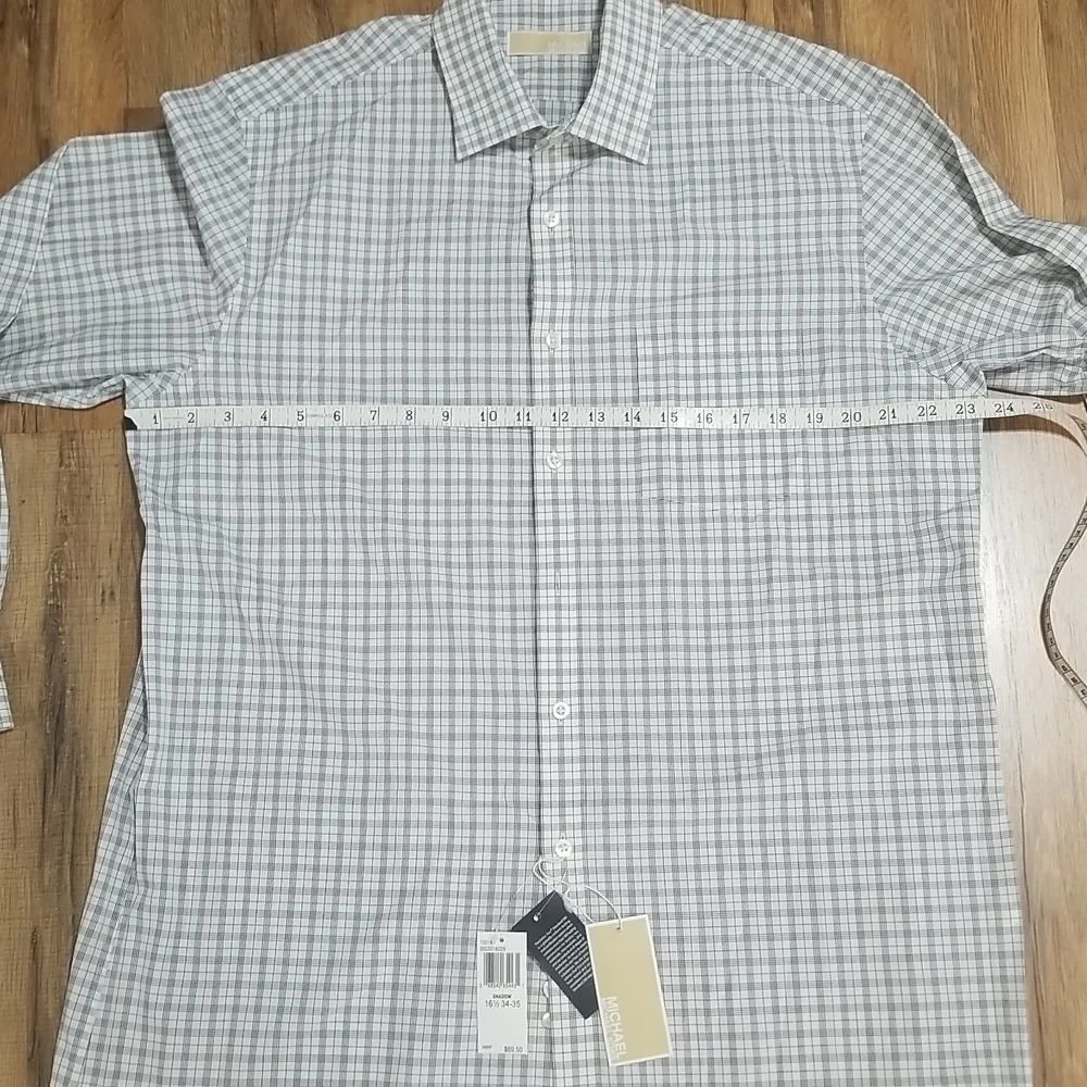 MICHAEL MICHAEL KORS White Gray Plaid Oeko-Tex Button Down Shirt in Shadow - Picture 11 of 14